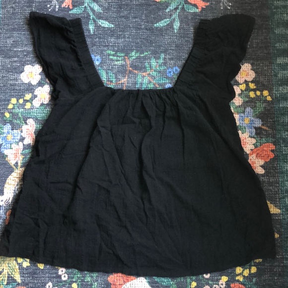 PinkBlush Maternity Black Square Neck Gauze Flutter Sleeve Top, Size Large - Picture 2 of 7